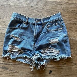 Caffeine Distressed Denim Shorts women blue Y2K summer festival retro